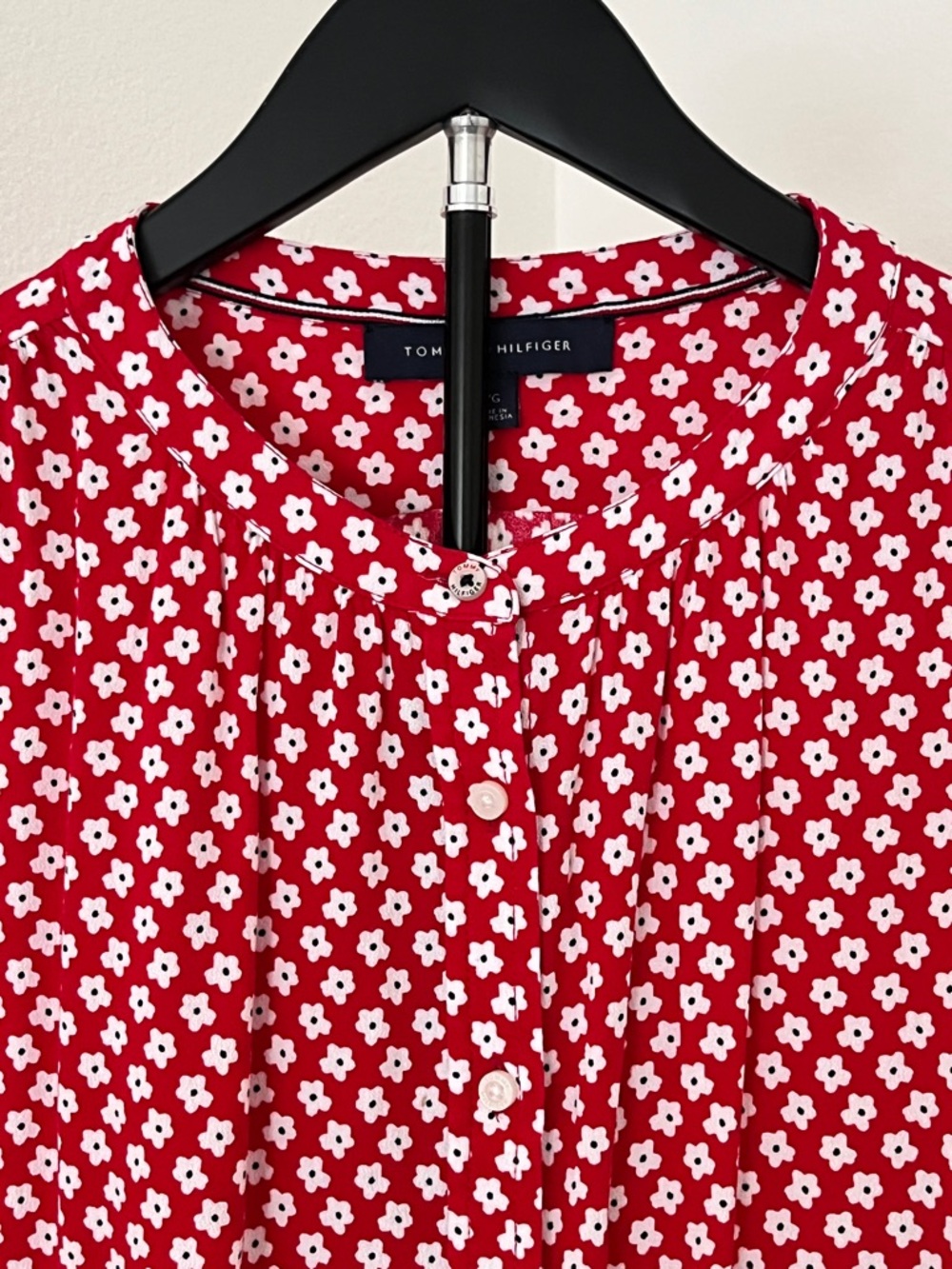 ❤️ Tommy Hilfiger Red Daisy Print Blouse | Classic Preppy Chic | Large - Picture 3 of 12